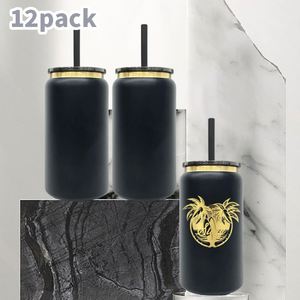 Paquete de 12 Latas de Cerveza Aisladas de Acero Inoxidable de 16 oz con Recubrimiento en Polvo Dorado y Logotipo Personalizado, Mantienen Bebidas Frías y Calientes, Aptas para Grabado Láser - Product Image 1
