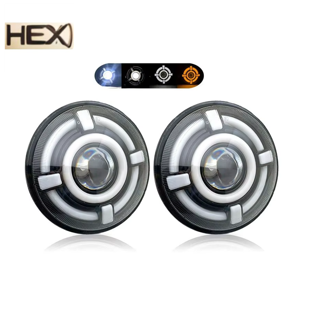 12V 24V 7" Inch Round Car Motorcycle LED Headlight Hi Low Sealed Beam Assembly Lamp Projector DRL Turn Signal Headlamp for Jeep