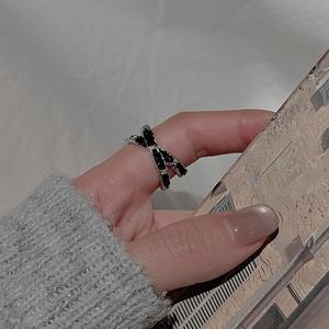 S925 Pure Silver Drop Glazed Cross <b>Ring</b> Simple and Fashionable Niche Design Medieval Vintage Zircon <b>Open</b> Adjustable <b>Ring</b> - Product Image 2