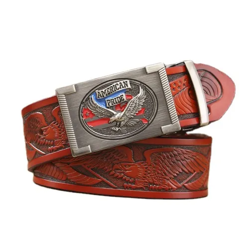 Creative casual men's leather belt eagle plate buckle embossed