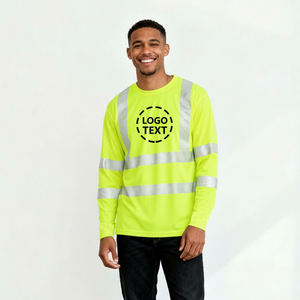 カスタム高視認性反射安全Tシャツ長袖男性構造hi vizワークシャツポケットTシャツ付き - Product Image 1