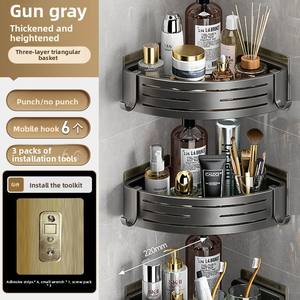 Mensola da <span class=keywords><strong>Bagno</strong></span> Moderna <span class=keywords><strong>Grigio</strong></span> Canna di Fucile, Stile Semplice, Installazione Senza Foratura, Cesto Angolare a Ventaglio in Alluminio Spaziale Montato a Parete - Product Image 6