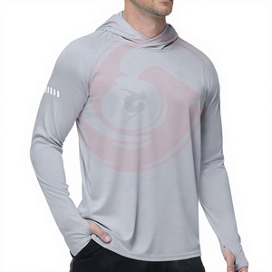 Sudadera con capucha de manga larga gris claro para hombre, UPF 50, de secado rápido, color sólido, para pesca. - Product Image 1