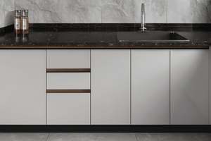 Juego de Cocina Moderno en Forma de L SANTOPOVA con Gabinetes Blancos Brillantes y Encimera de Piedra Negra - Product Image 2