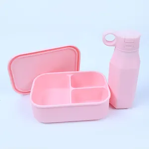 Escuela portátil a prueba de fugas 800ml 3 compartimentos microondas silicona Bento fiambrera conjunto para niños adultos con botella de agua