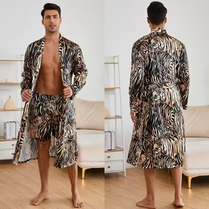 Ensemble de peignoirs en satin de soie à imprimé <span class=keywords><strong>animal</strong></span> pour <span class=keywords><strong>homme</strong></span>, pyjamas en soie glacée tendance, vêtements de maison - Product Image 6
