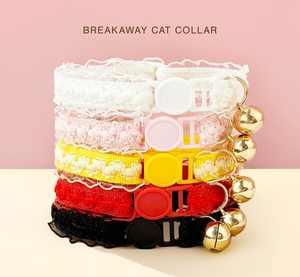 Personalised <b>Lace</b> Cat Kitten Puppy Breakaway Collar with Bell-White Pink Yellow Red Black-Perfect Wedding & Pet Gift - Product Image 1