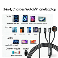 Cable de Carga Rápida 3 en 1 de 100 W para IWatch, Cable Divisor USB C, Cable de Carga Múltiple para IWatch, iPhone, Android y Más