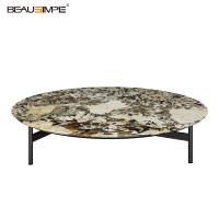 Ensemble de table basse en marbre moderne et luxueuse personnalisable, extensible, hauteur réglable, Pandora Hang Grey Inlay, meubles de salon