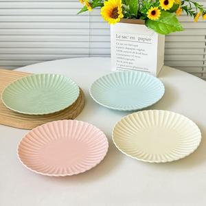 Plateau de salle à manger gravé assiette en céramique festonnée colorée nordique créative ensemble de vaisselle de restauration élégant - Product Image 6