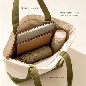 Stylish Canvas School <b>Tote</b> Bag 12oz with Inner Pockets Fits A4 <b>Books</b> Laptop for Students Custom Logo - Product Image 3