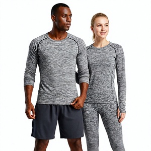 Camiseta de Compresión de Manga Larga para Hombre, Gris, Secado Rápido, Corte Ajustado, Deportiva, Cuello Redondo, Tejido de Poliéster, para Entrenamiento - Product Image 1