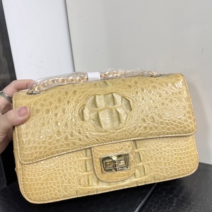 Sac à bandoulière en cuir de crocodile véritable pour femme, jaune, style de créateur de luxe, sac à main et sac bandoulière - Product Image 6
