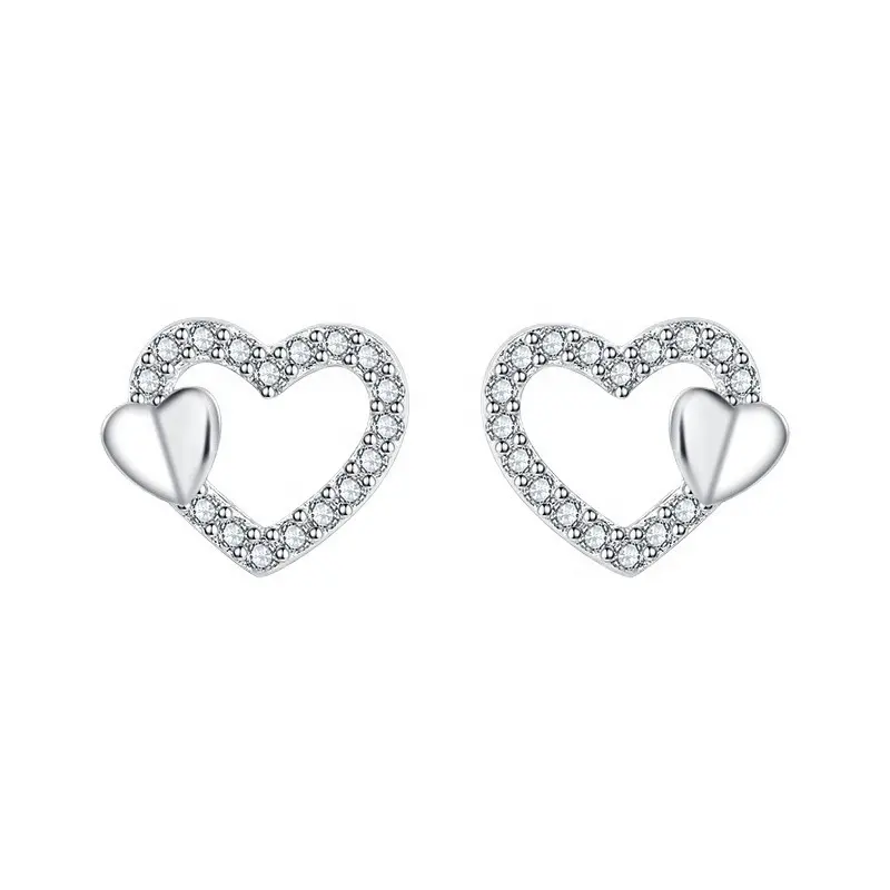 Orecchini a forma di cuore in pietra minimalista alla moda con modelli di gioielli in zircone disegni per donna regalo orecchino placcato in oro bianco