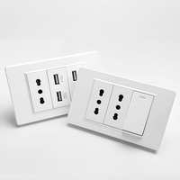 DELEFU 118 Type PC Noir Prise murale italienne double USB Type-C avec logo, interrupteur d'alimentation 2 gangs 2 voies durable 10A, panneau de prise encastré