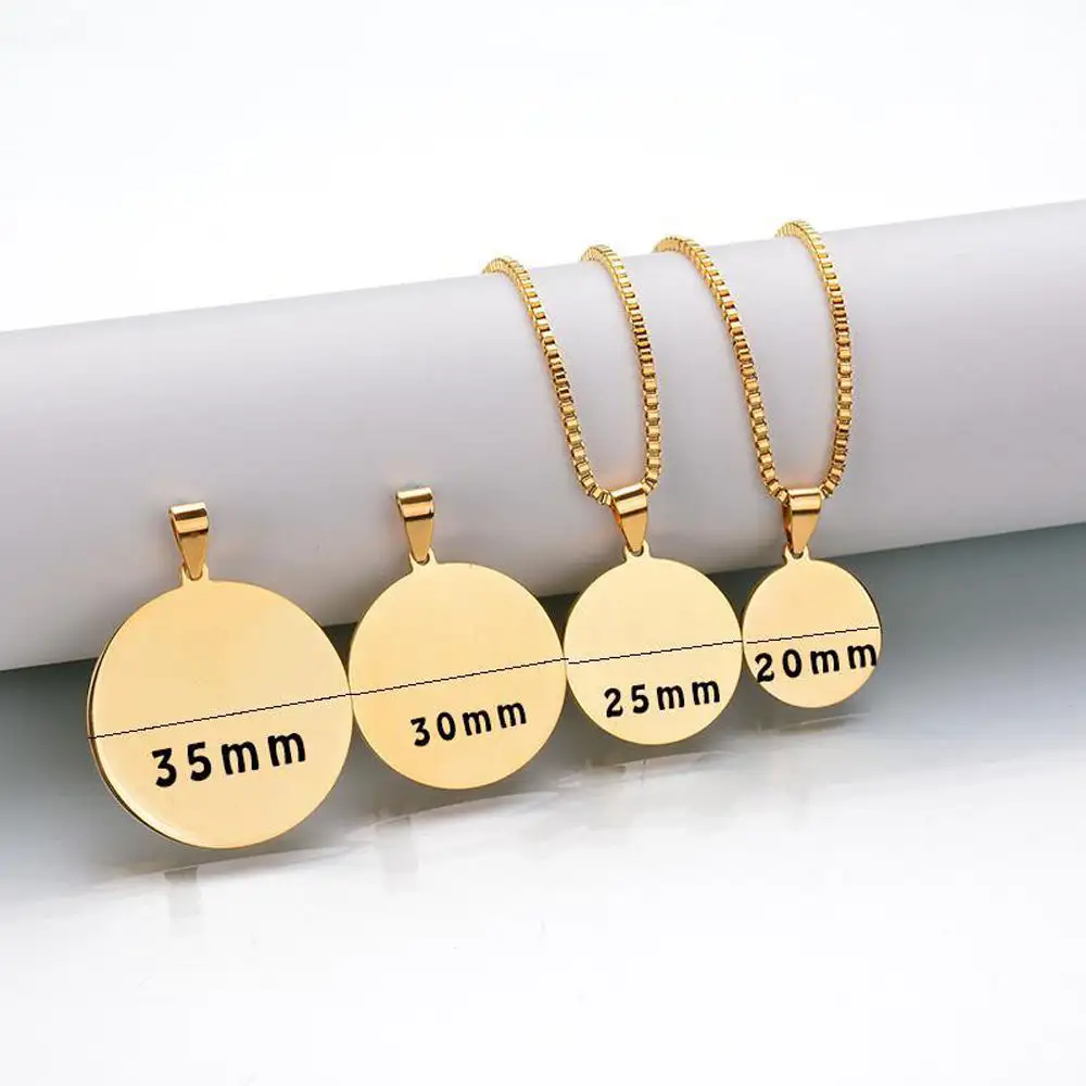 Custom Logo Stainless Steel 18K Gold Plated Jewelry Round Pendant Jewelry Various Shapes Blank Disc Coin Pendant Necklace