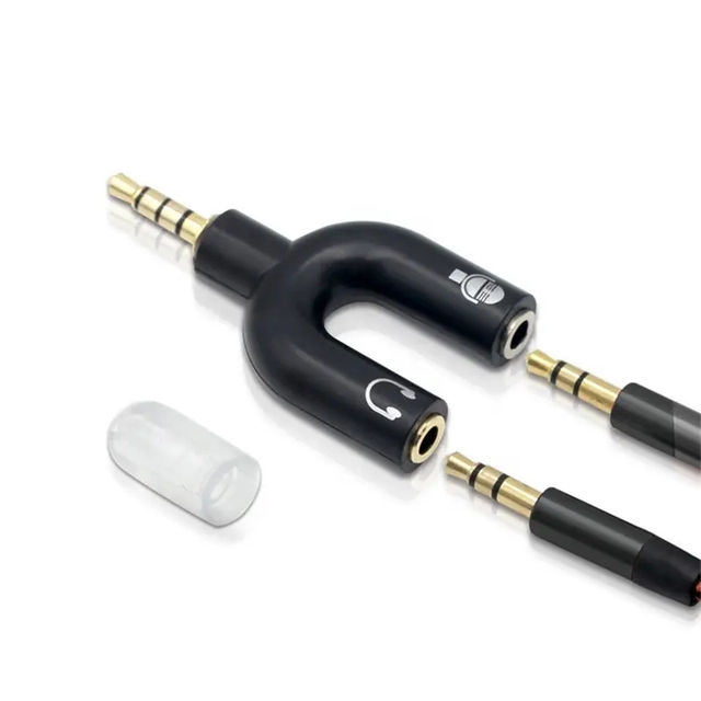 Brand New 1 Input 2 Output AC Jack U Shape 3.5mm Audio Headphone Microphone Splitter Cable Adapter for Mobile Phone