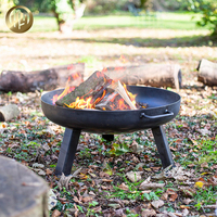 Fourniture d'usine Table de foyer ronde en acier Corten noir Barbecue extérieur et bois de chauffage intérieur 60cm de hauteur totale pour patio et jardin