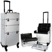 Trousse de beauté professionnelle personnalisée à roulettes avec 4 tiroirs de maquillage en aluminium avec serrures