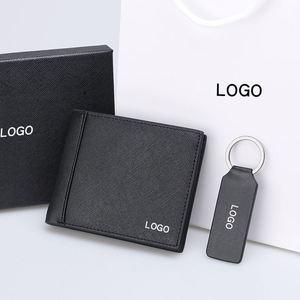 Luxury Men's Leather <b>Wallet</b> and Keychain <b>Gift</b> <b>Set</b> - Premium Cross-Grain Bifold <b>Wallet</b> for Promotional Corporate <b>Gifts</b> - Product Image 4