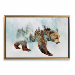 Bear Walking in Snow Printed Canvas: Abstract Forest Art,<b>GOLD</b> <b>FRAMED</b> CANVAS - Product Image 2