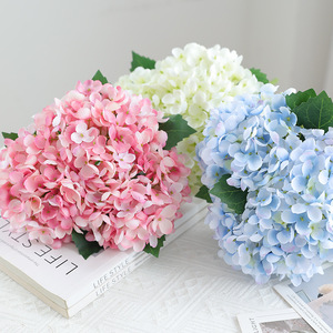 Bouquet de fleurs d'hortensia artificielles, 3 branches, bleu, blanc, rose, rouge, toucher naturel, décoration pour la maison et les mariages - Product Image 4