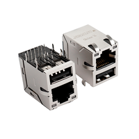 Connecteur double USB RJ45 JIAXUN avec LED JWO-0009NL, prise d'alimentation magnétique à languette, connecteur modulaire PCB 8 broches, connecteurs USB Ethernet