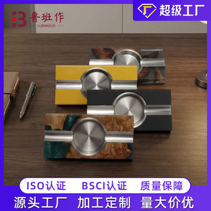 Lu Ban Cigar Ashtray Wooden Metal Inlay For Bar Club Use 1pc - Product Image 5