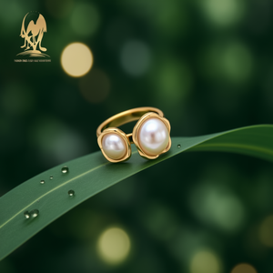 Fashion <b>Rings</b> <b>Gold</b> Plated 316L Stainless Steel Sustainable Resistant Pearl Inlay Design - Product Image 2