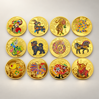 Pièce commémorative du zodiaque chinois 2026, 12 animaux, art populaire coloré, plaqué or, avec étui
