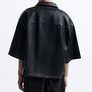 Camisas Casuales Antiarrugas de Primavera de Alta Calidad Personalizadas a Precio de Fábrica, Cierre de Botones Delanteros, Mangas Cortas, Corte Cuadrado, Cuero PU - Product Image 4