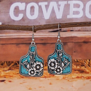 Estilo occidental Vintage colgante patrones turquesa <span class=keywords><strong>Pinto</strong></span> <span class=keywords><strong>caballo</strong></span> Highland vaca desierto puesta de sol moda pendientes colgantes al por mayor - Product Image 3