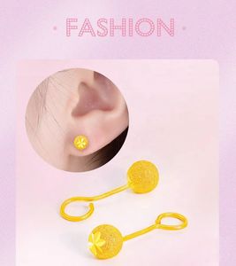 Boucles d'oreilles rondes en or véritable 24 carats Xinfly Pure 999 5 mm pour femmes, boucles d'oreilles 3D en or massif - Product Image 5