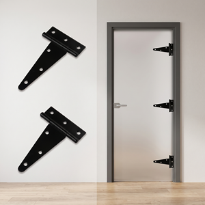 Charnières de porte de grange en T antirouille, charnières robustes pour porte de hangar, charnières de porte en fer forgé, acier au carbone, noir moderne - Product Image 2