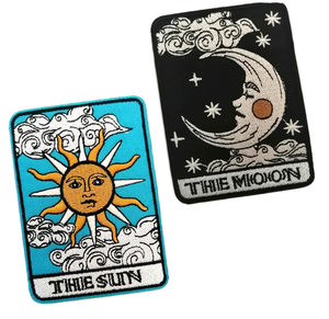 BPA 2 Pcs Rectangle Canvas <b>Sequins</b> Embroidered Patches Iron-On Sew-On for Clothing <b>Jackets</b>-Sun Moon - Product Image 1