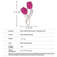Broche en cuivre écologique entièrement sertie de diamants, motif tulipe et perle d'eau douce, corsage floral haut de gamme, élégante pour costumes et manteaux, luxe abordable