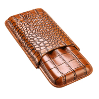 Étui à cigares en cuir marron/noir Faux crocodile portable de luxe à 3 supports avec techniques de laque de coupe en acier inoxydable pour le voyage