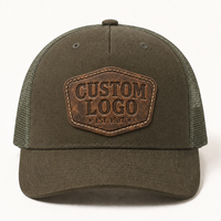 Casquette Trucker en Coton Sergé et Maille à 5 Panneaux Personnalisée OEM de Haute Qualité pour Adulte, Vente en Gros, Casquette de Sport à Visière Courbe avec Logo en Cuir