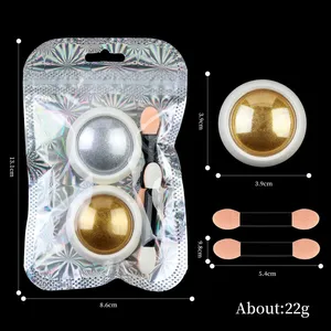 Ensemble de poudre à ongles effet miroir chromé, 2 couleurs, or et argent, pigment brillant pour ongles métalliques avec outil éponge, effet miroir magique, nail art - Product Image 6