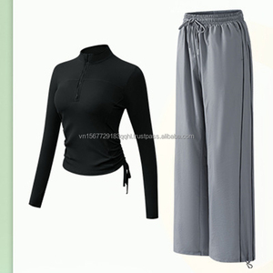 ชุดโยคะมืออาชีพสำหรับผู้หญิง แบบซิปครึ่งตัว ชุดออกกำลังกายสำหรับฤดูใบไม้ร่วง แขนยาว ดีไซน์ทันสมัย แห้งเร็ว เหมาะสำหรับวิ่งและฝึกซ้อม - Product Image 1