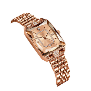 2025 New Square Women's Quartz <b>Watch</b> Lightweight Water Resistant Stylish Rose Gold Strap with Diamond Setting - Product Image 3