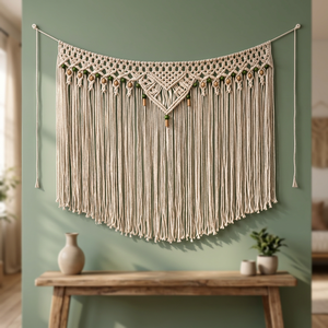 Handmade Crocheted U Shape Wall Hanging <b>Tapestry</b> Geometric Pattern Bohemian Style 100% Organic Cotton Home Decor - Product Image 2