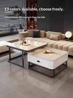 Table basse carrée moderne et élégante pour petit appartement, plateau en pierre avec rangement