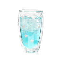Tasse en verre borosilicate à double paroi avec motifs étoiles et cœurs, mug à café créatif isolant thermiquement pour la maison, jus et boissons froides
