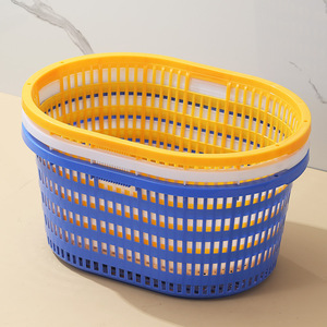 Oval Plastic Storage <b>Basket</b> 66x47x30.5cm <b>Stackable</b> PP Material For Neatening And Storage Blue Yellow White - Product Image 1