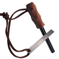 Grande tige en acier ferrocerium avec cordon en cuir Poignée en bois robuste HSS Striker Fire Starter