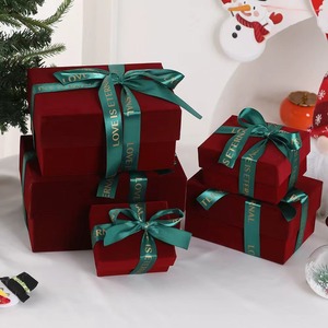 Wholesale Assorted Sizes <b>Red</b> Velvet Christmas Gift Boxes Set Luxury Festive Packaging with Printed <b>Ribbon</b> for Holiday Gifts - Product Image 2
