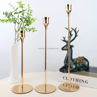 Ensemble de porte-bougies vintage à 3 niveaux en métal doré chromé, porte-bougies coniques longs pour décoration de mariage