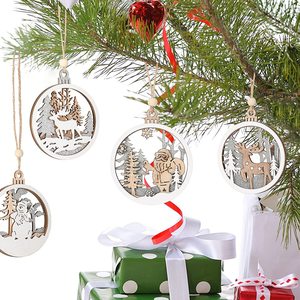 Decorazioni Natalizie Rustiche in Legno Naturale Stratificato, Scena <span class=keywords><strong>Invernale</strong></span> con Cervo Tagliato al Laser, Glitter Argento e Perline Appese - Product Image 5