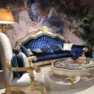 طقم أريكة فاخر بتصميم فرنسي مربع الزوايا مع حشوة إسفنجية وإطار من الخشب الصلب لغرفة المعيشة في المنزل أو الفيلا - Product Image 2